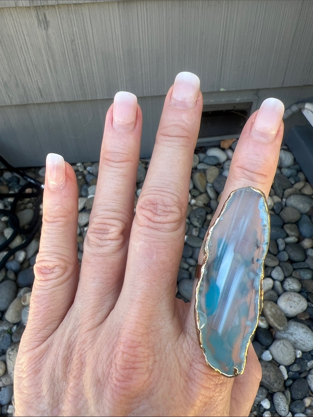 Blue Agate Statement Ring with Gold Trim
